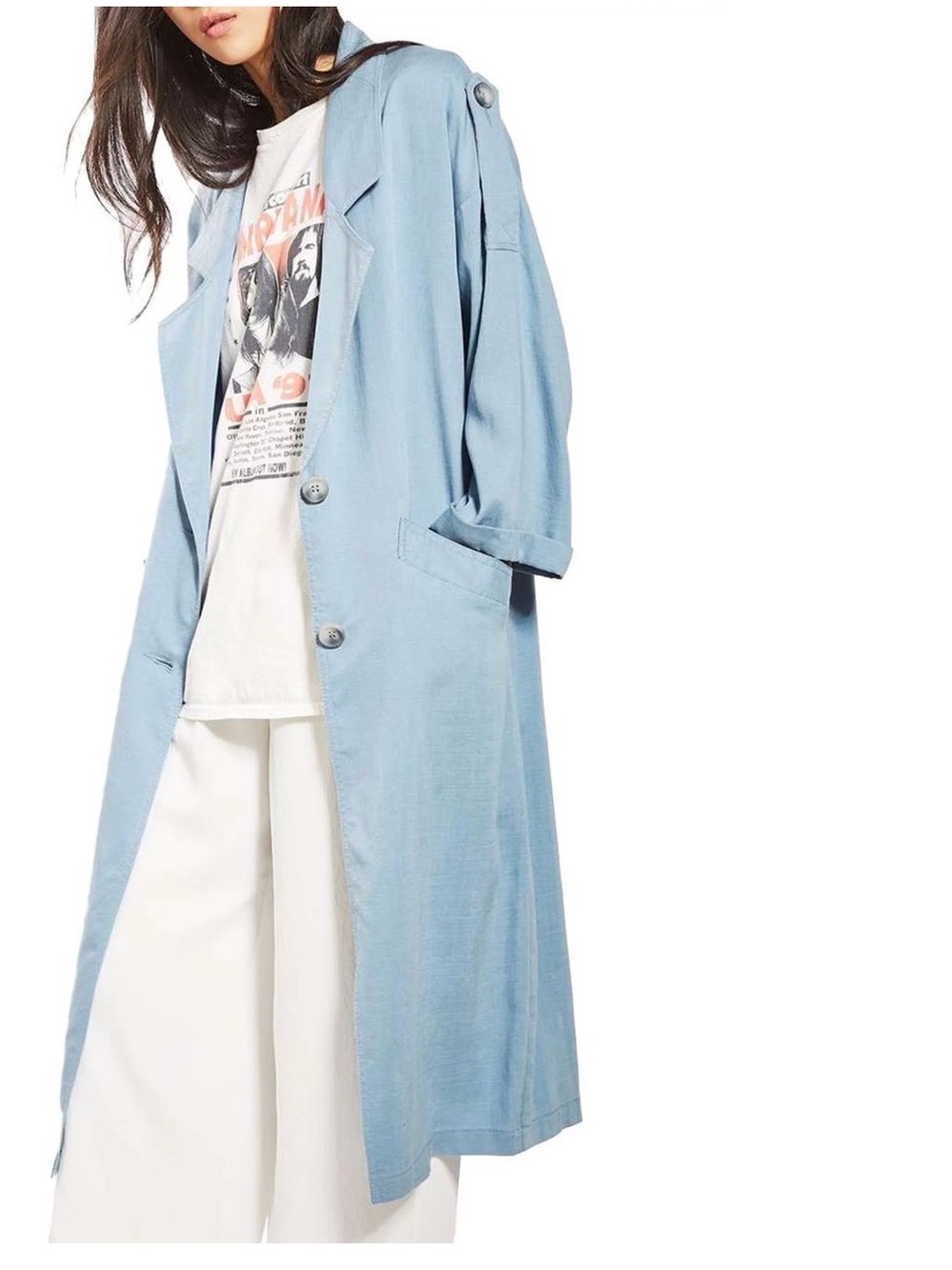 Topshop lightweight duster trench coat in light blue